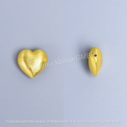 Matte Heart Beads Side Hole - Gold Plated