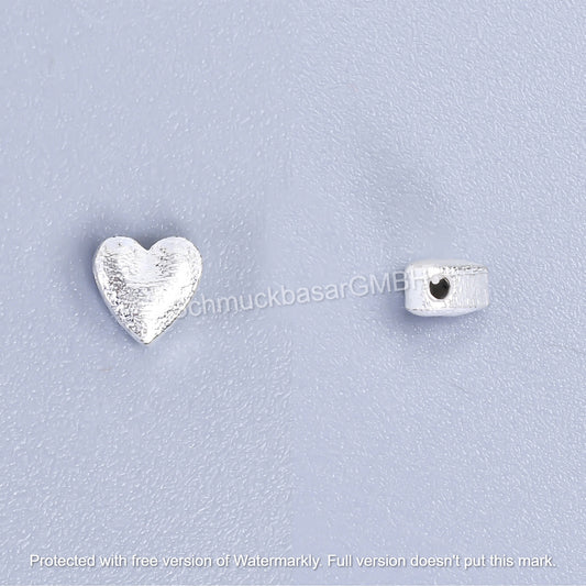 Matte Heart Beads Side Hole - Silver