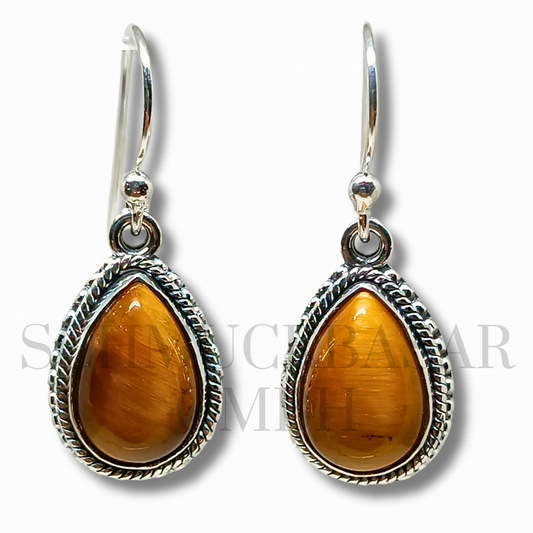 SILVER TIGER EYE STONE EARRINGS