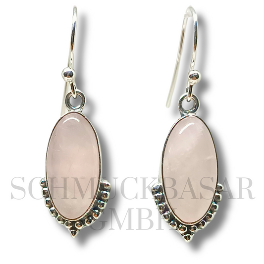 SILVER ROSE QUARTZ STONE EARRINGS