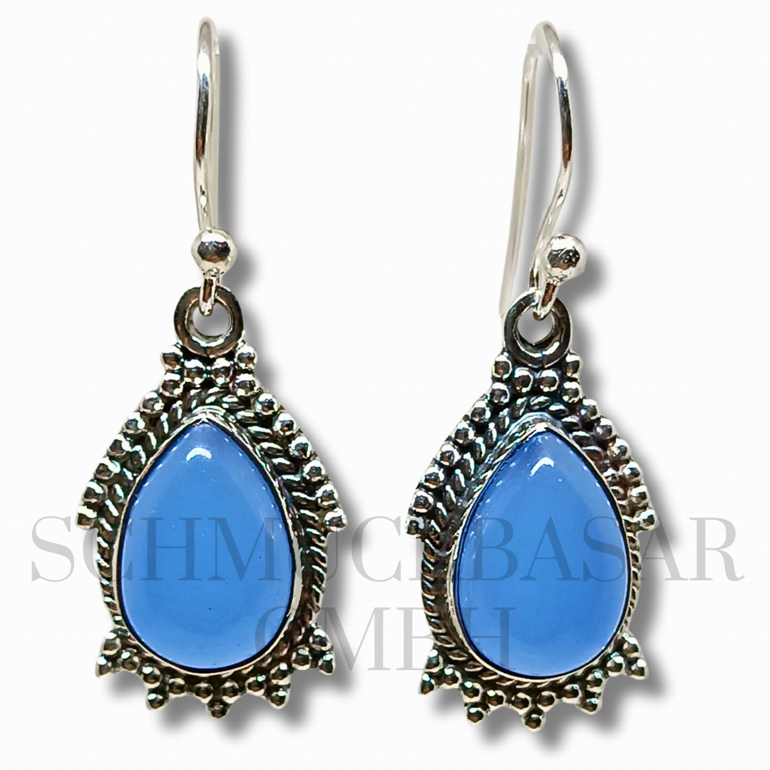 SILVER BLUE CHALCEDONY STONE EARRINGS