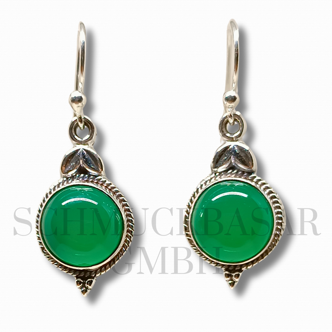 SILVER GREEN ONYX STONE EARRINGS