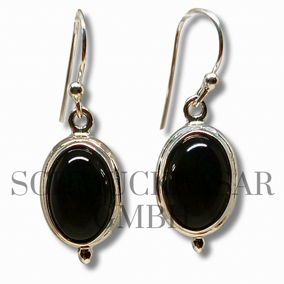 SILVER BLACK ONYX STONE EARRINGS