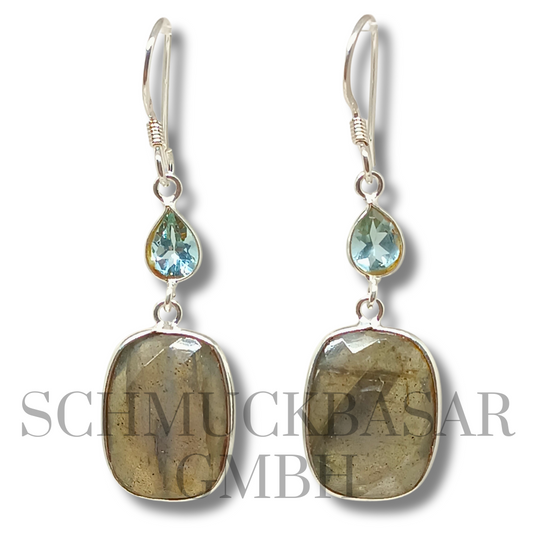 SILVER BLUE TOPAZ LABRADORITE STONE EARRINGS