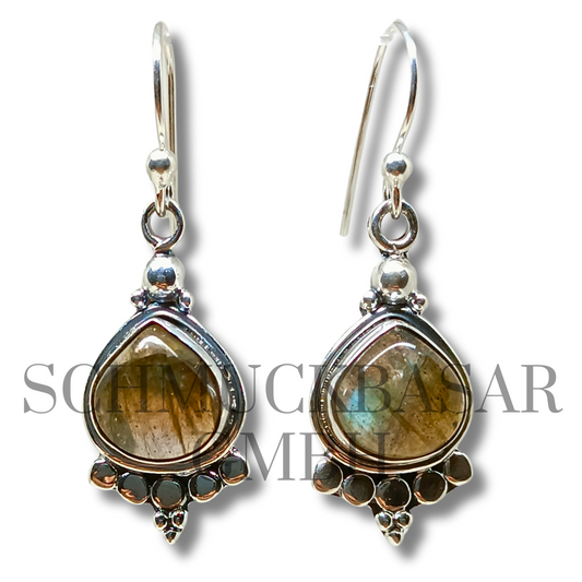 SILVER LABRADORITE STONE EARRINGS