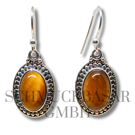 SILVER TIGER EYE STONE EARRINGS