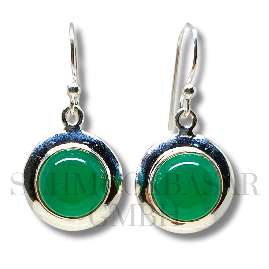 SILVER GREEN ONYX STONE EARRINGS