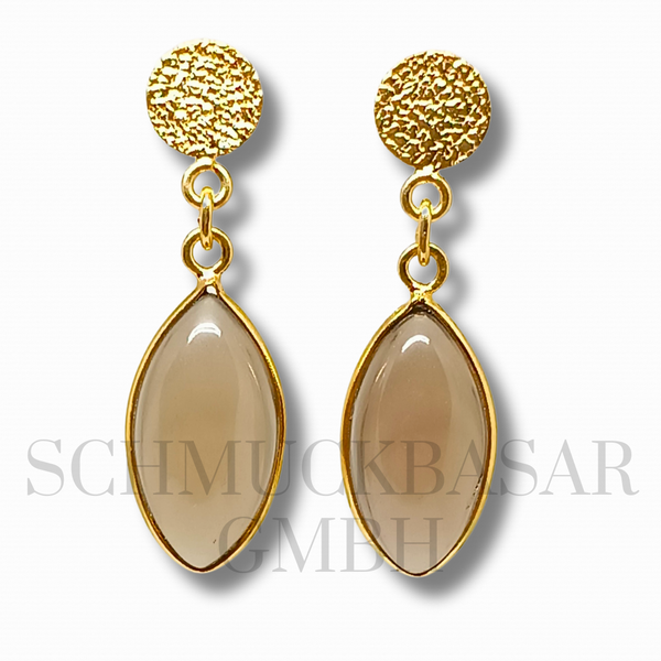 GOLD PLATED SMOKEY QUARTZ STONE EARRINGS