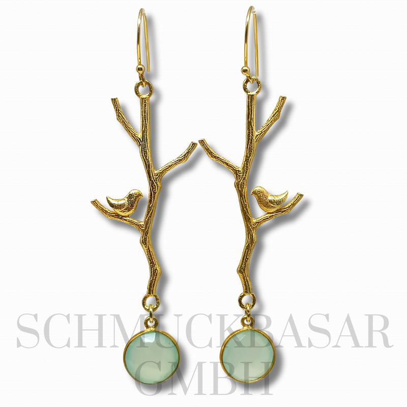 GOLD PLATED AQUA CHALCEDONY STONE EARRINGS