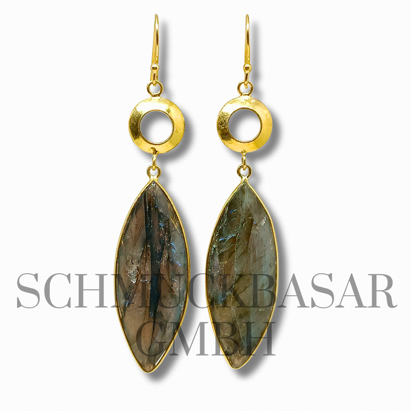 GOLD PLATED LABRADORITE STONE EARRINGS