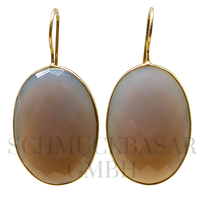 GOLD PLATED SMOKEY QUARTZ STONE EARRINGS