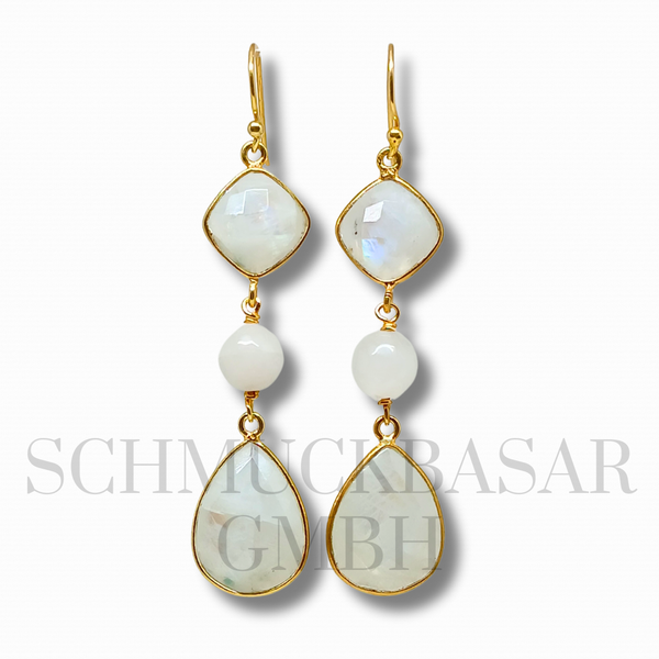 GOLD PLATED R.MOONSTONE STONE EARRINGS