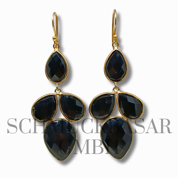 GOLD PLATED BLACK ONYX STONE EARRINGS