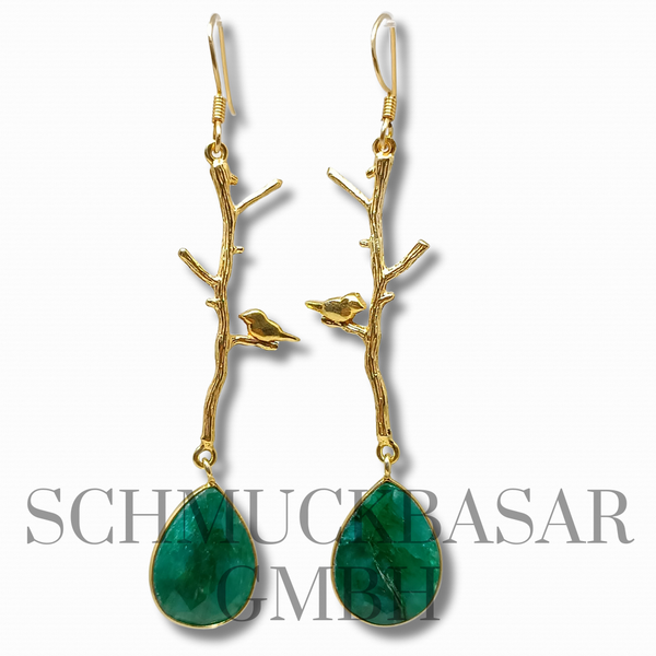 GOLD PLATED GREEN ONYX STONE EARRINGS