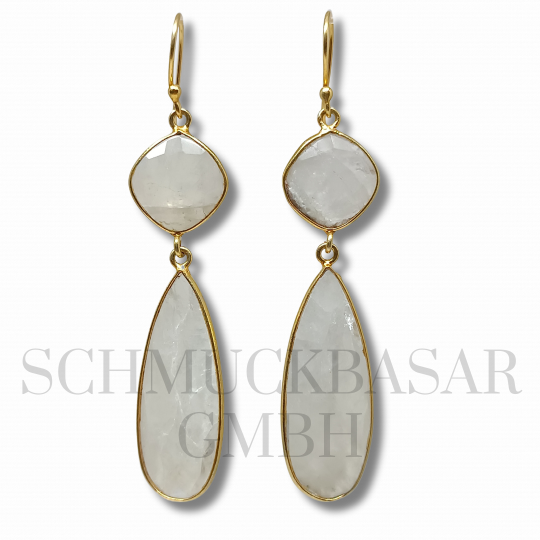 GOLD PLATED R.MOONSTONE STONE EARRINGS