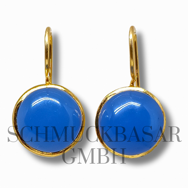 GOLD PLATED BLUE CHALCEDONY STONE EARRINGS