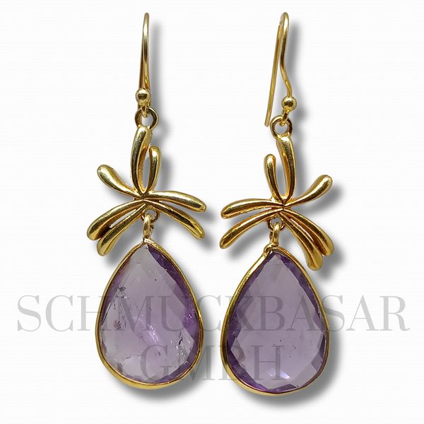 GOLD PLATED AMETHYST STONE EARRINGS