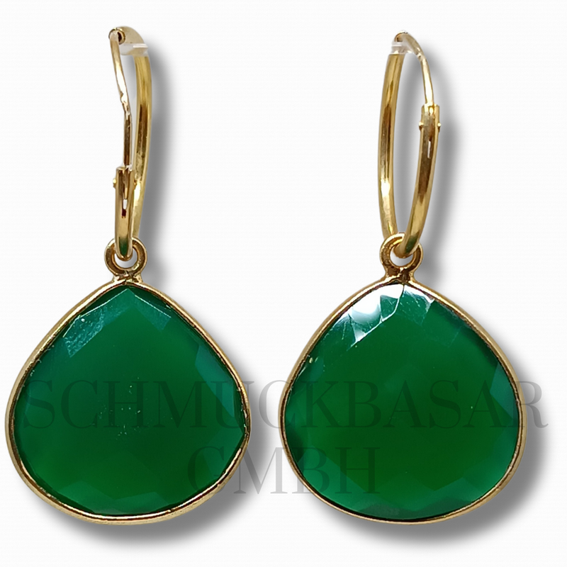 GOLD PLATED GREEN ONYX STONE EARRINGS