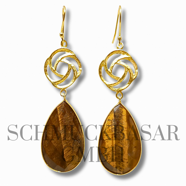 GOLD PLATED TIGER EYE STONE EARRINGS