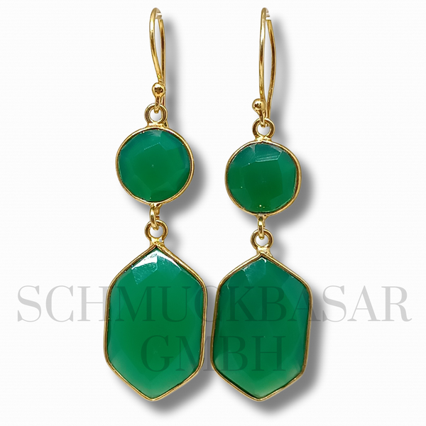 GOLD PLATED GREEN ONYX STONE EARRINGS