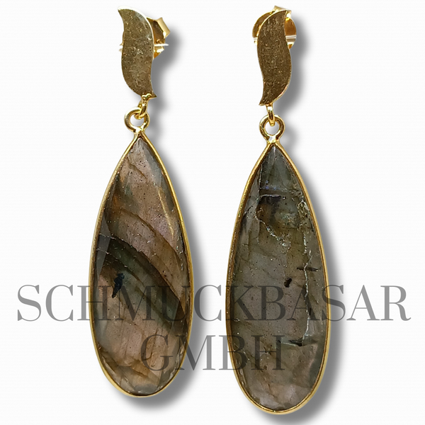 GOLD PLATED LABRADORITE STONE EARRINGS