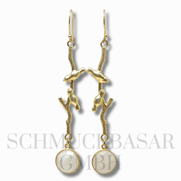 GOLD PLATED R.MOONSTONE STONE EARRINGS