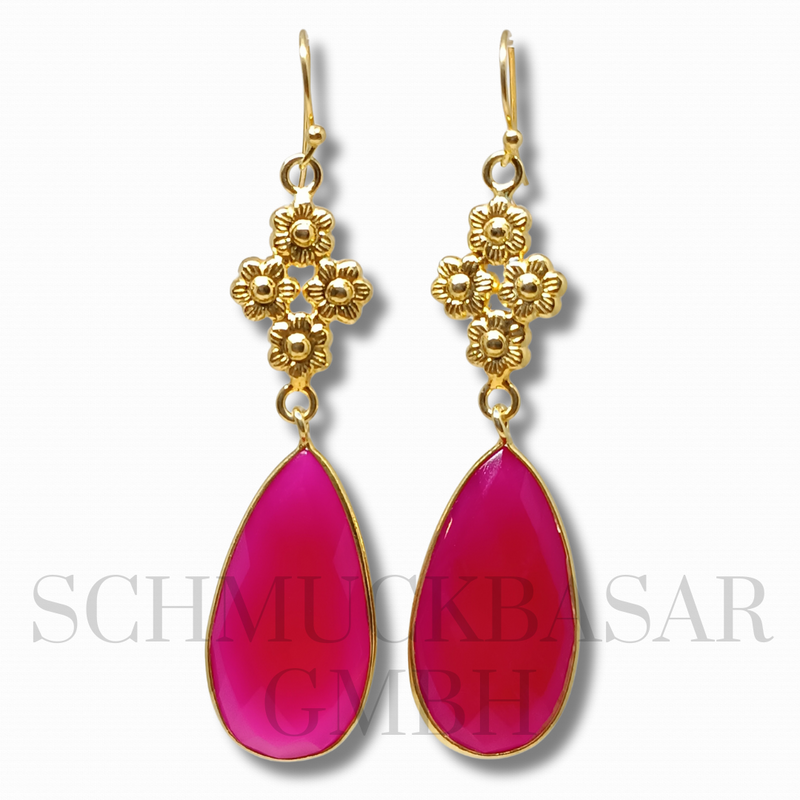 GOLD PLATED RUBY STONE EARRINGS