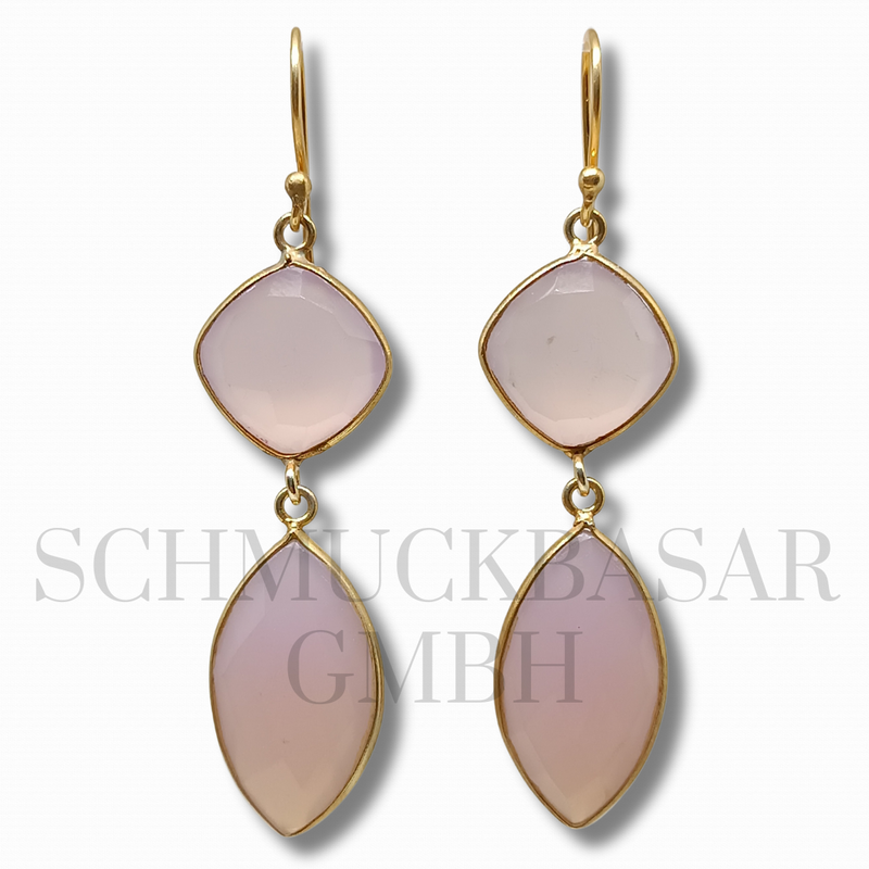 GOLD PLATED ROSE QUARTZ STONE EARRINGS