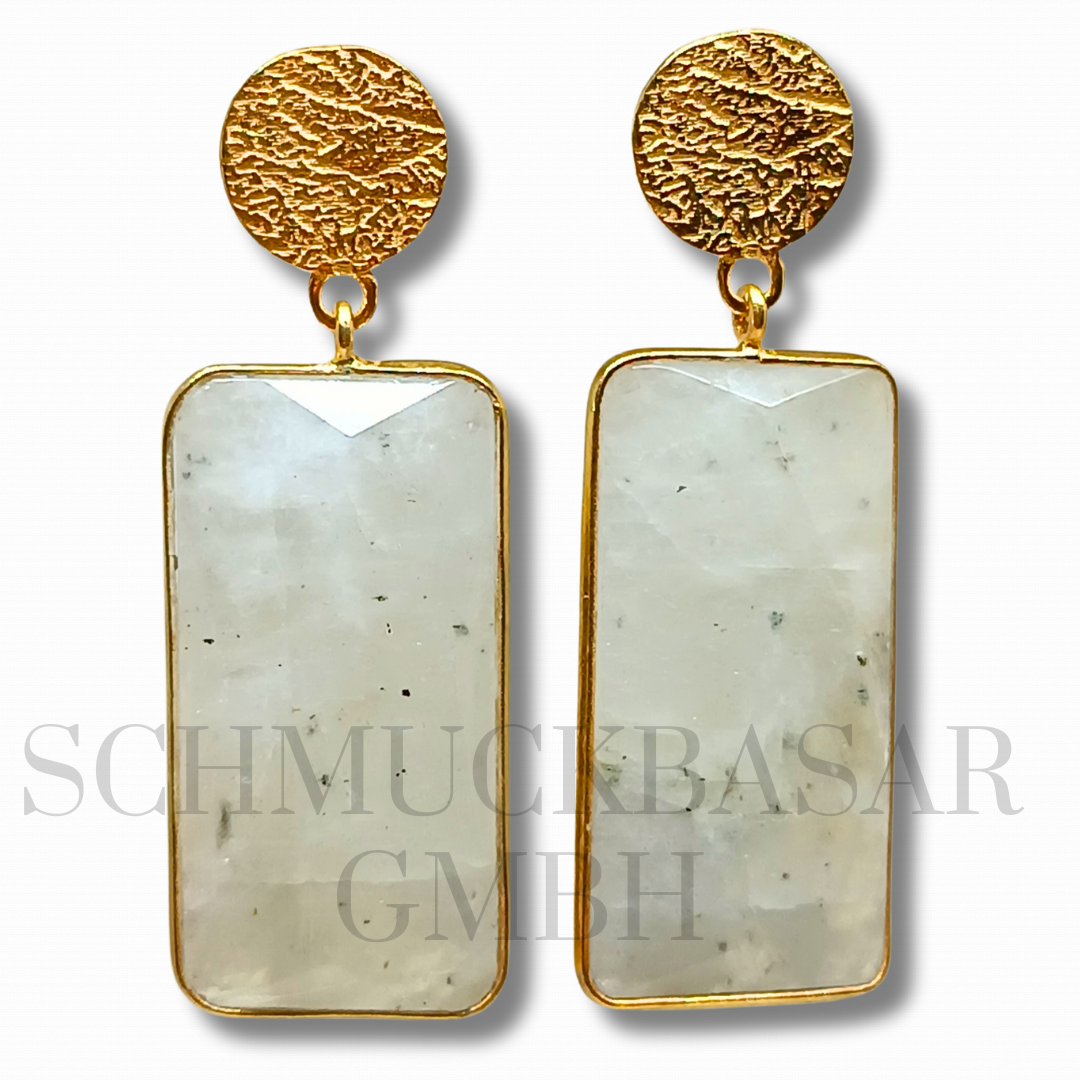 GOLD PLATED R.MOONSTONE STONE EARRINGS