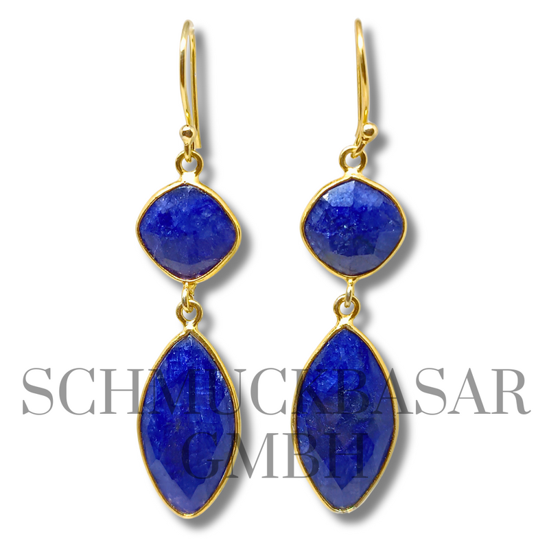 GOLD PLATED LAPIS LAZULI STONE EARRINGS