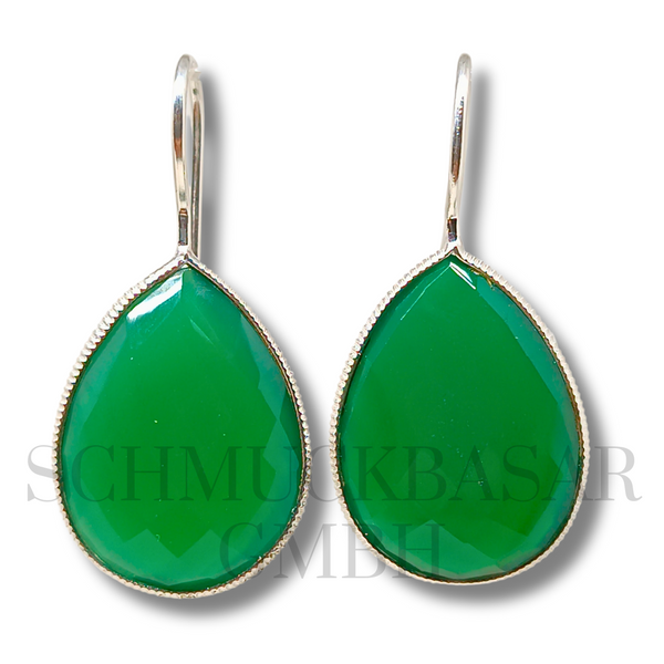 SILVER GREEN ONYX STONE EARRINGS