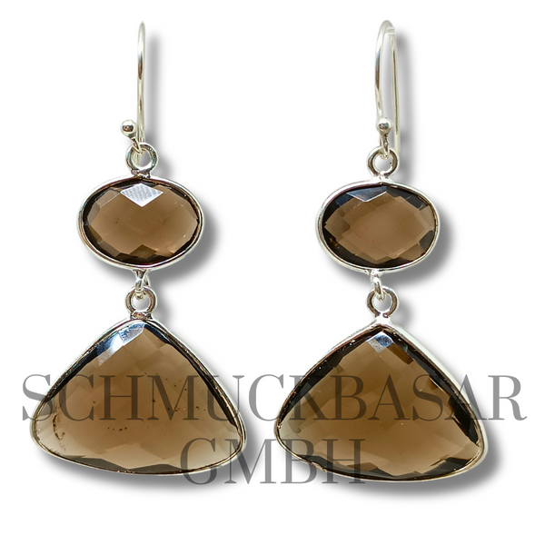 SILVER SMOKEY QUARTZ STONE EARRINGS