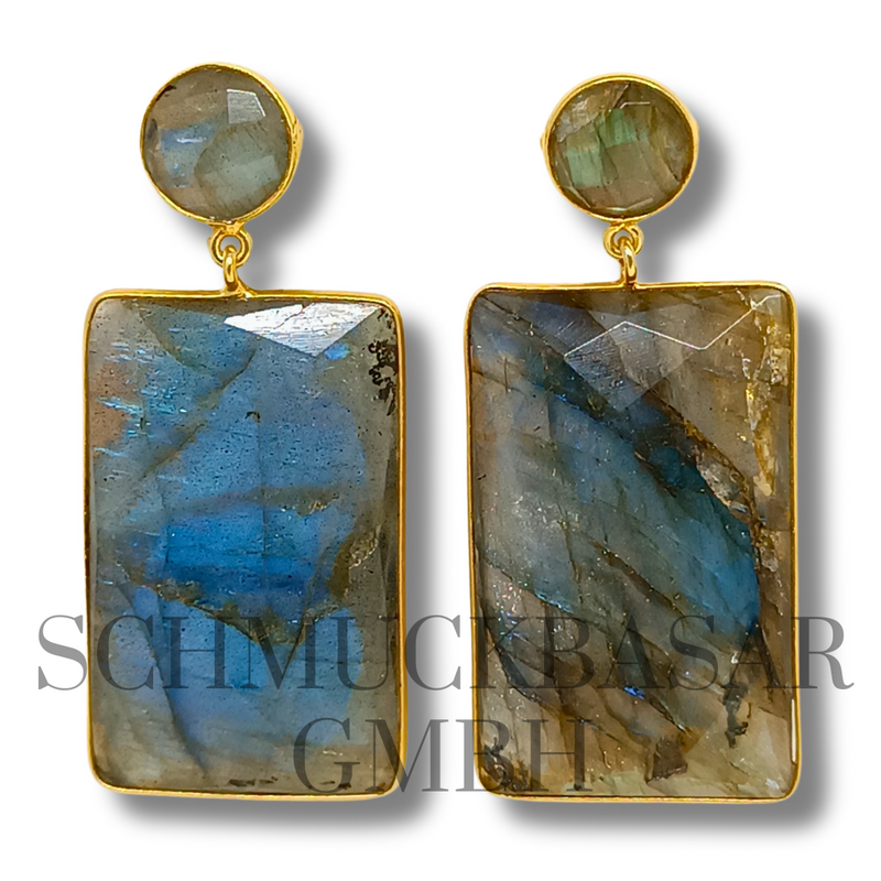 GOLD PLATED LABRADORITE STONE EARRINGS