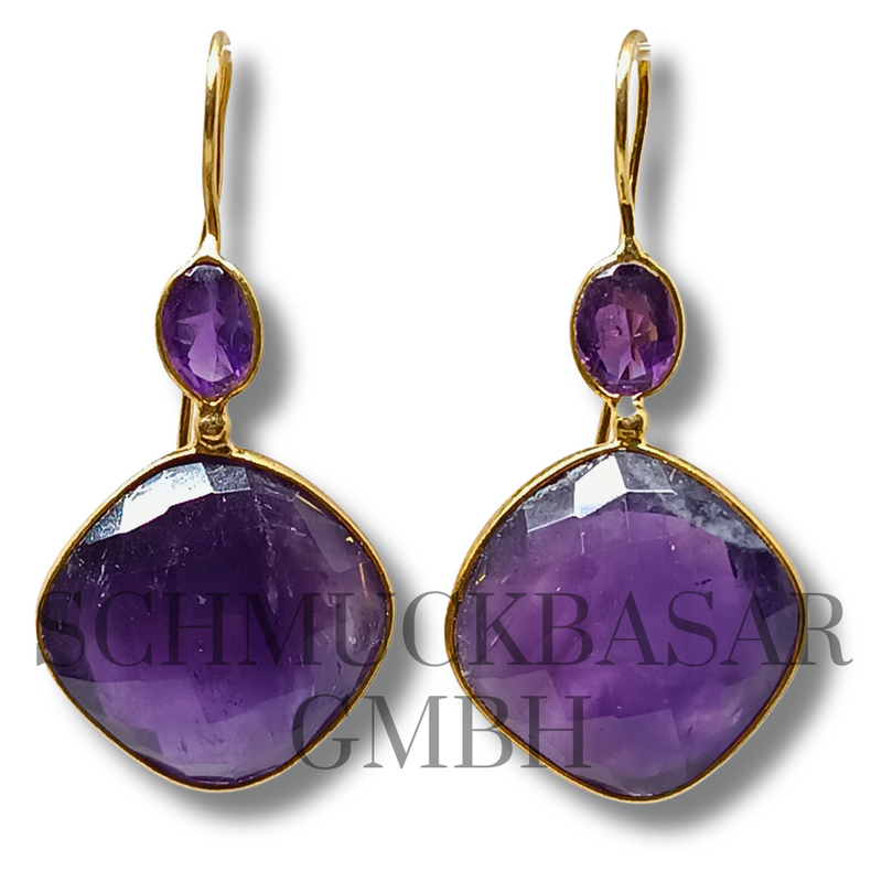 GOLD PLATED AMETHYST STONE EARRINGS