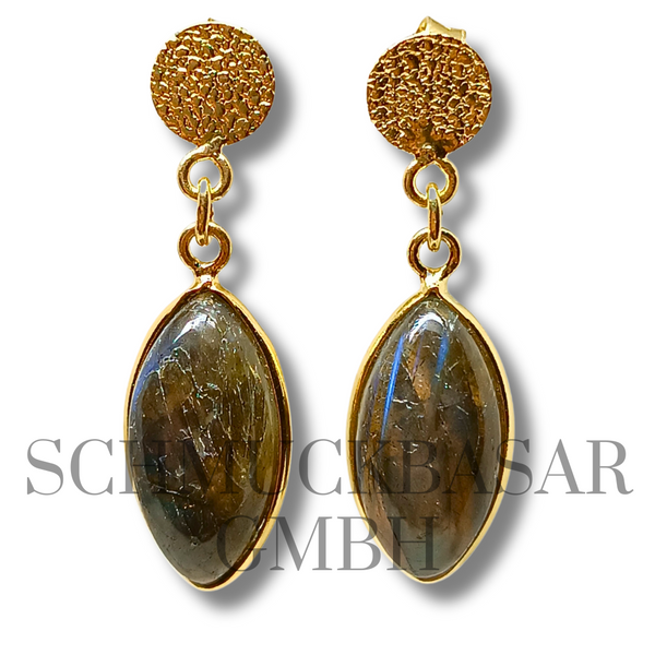 GOLD PLATED LABRADORITE STONE EARRINGS