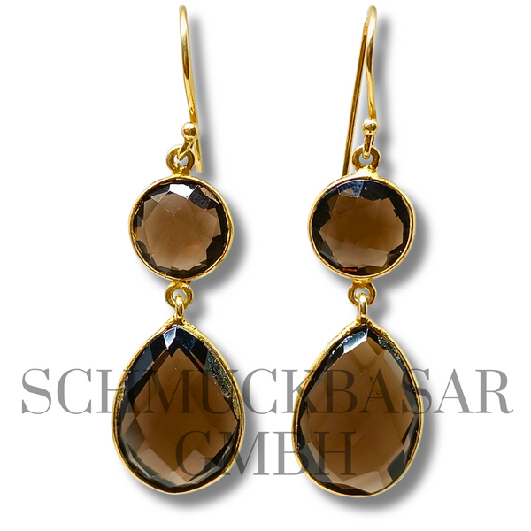 GOLD PLATED SMOKEY QUARTZ STONE EARRINGS