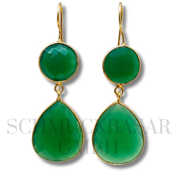 GOLD PLATED GREEN ONYX STONE EARRINGS