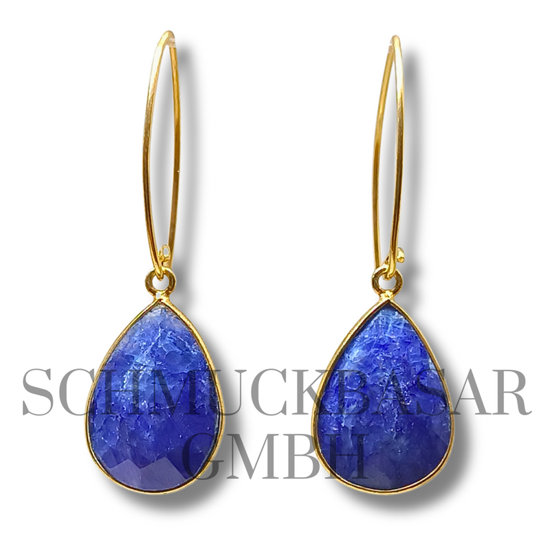 GOLD PLATED LAPIS LAZULI STONE EARRINGS