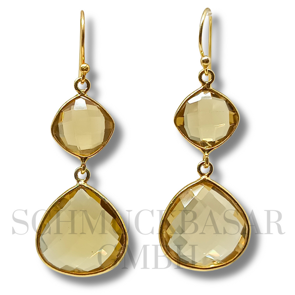 GOLD PLATED LEMON QUARTZ STONE EARRINGS