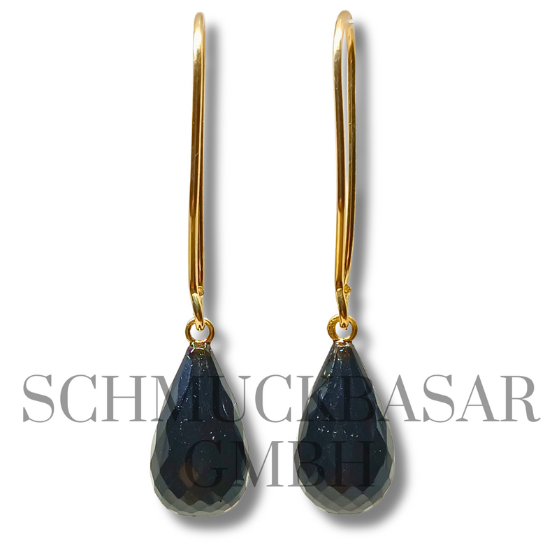 GOLD PLATED BLACK ONYX STONE EARRINGS