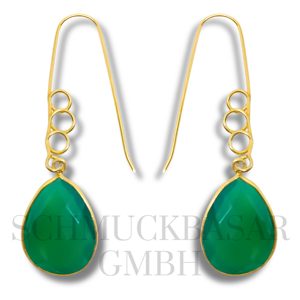 GOLD PLATED GREEN ONYX STONE EARRINGS