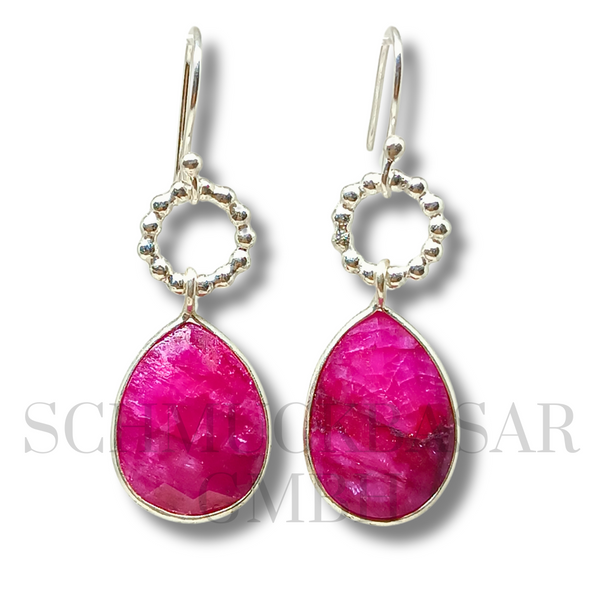 SILVER RUBY STONE EARRINGS