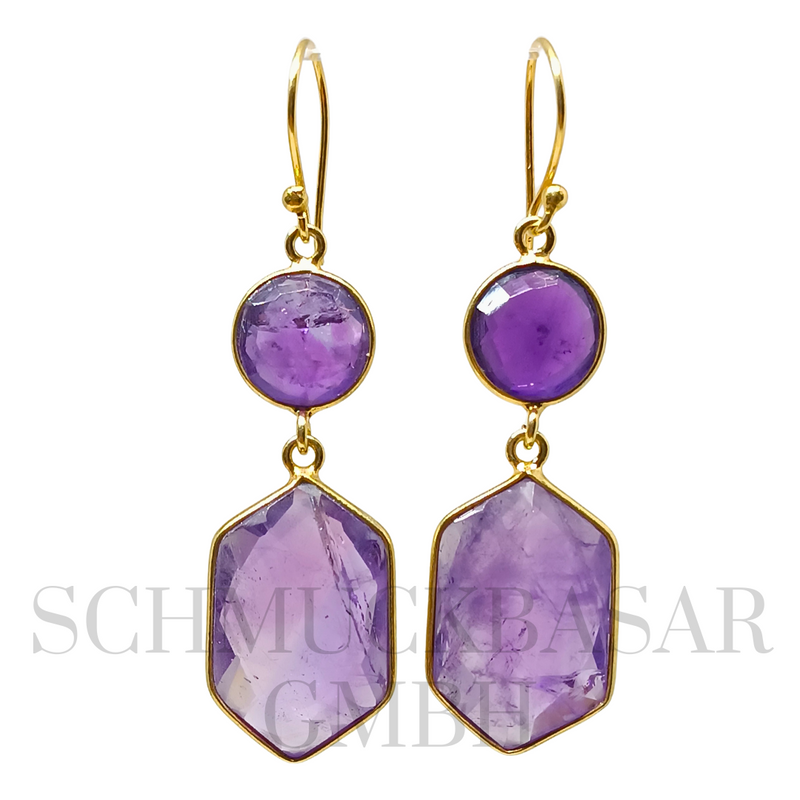 GOLD PLATED AMETHYST STONE EARRINGS