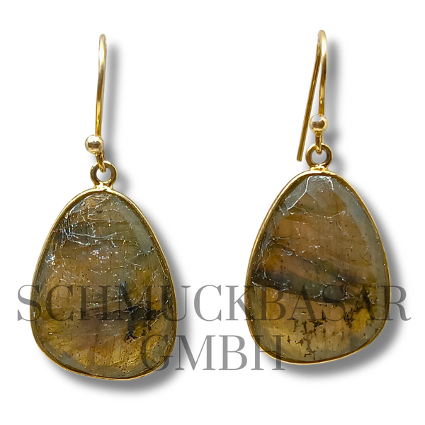 GOLD PLATED LABRADORITE STONE EARRINGS