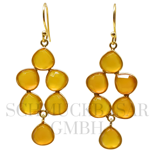 GOLD PLATED YELLOW CHALCEDONY STONE EARRINGS