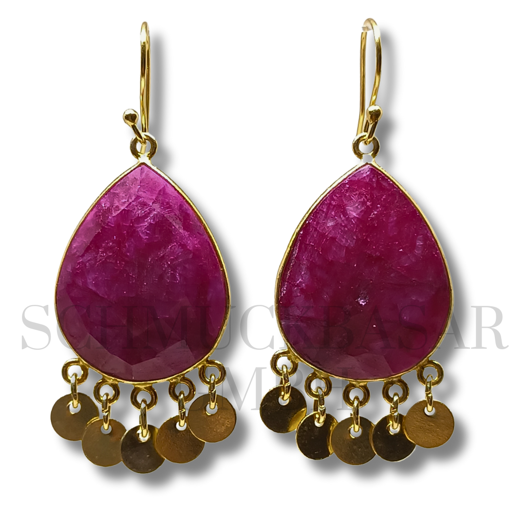 GOLD PLATED RUBY STONE EARRINGS