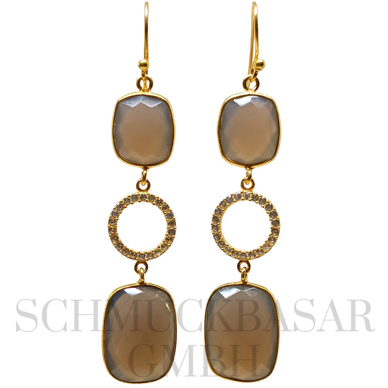 GOLD PLATED SMOKEY QUARTZ STONE EARRINGS