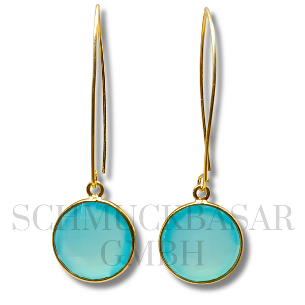 GOLD PLATED AQUA CHALCEDONY STONE EARRINGS