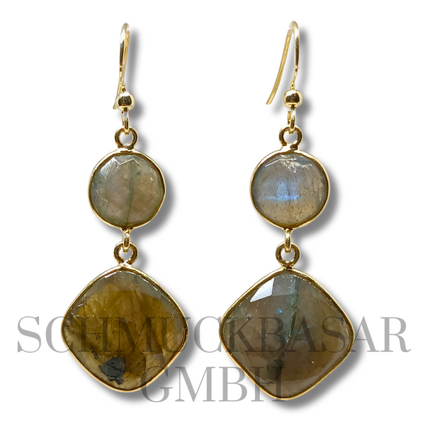 GOLD PLATED LABRADORITE STONE EARRINGS