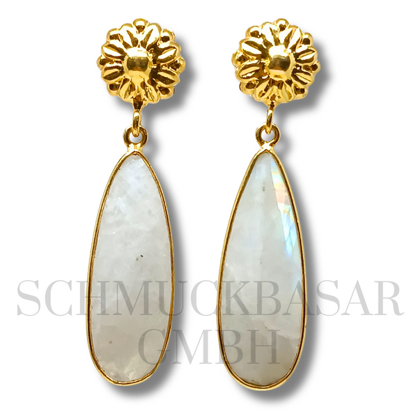 GOLD PLATED R.MOONSTONE STONE EARRINGS